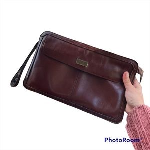 Leather Travel Zip Wristlet Pouch Bag Brown Men Women Accessories Unisex